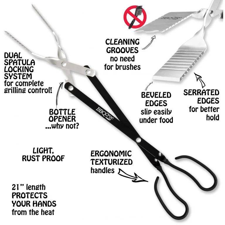 BBQ Croc 21-inch 3-in-1 Barbecue Tool and Tongs - Image 2